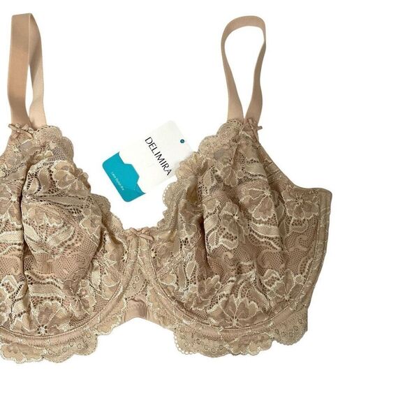 NEW Delimira Full Coverage Lace Underwire Unlined Bra Size 34G nude tan - Picture 6 of 12